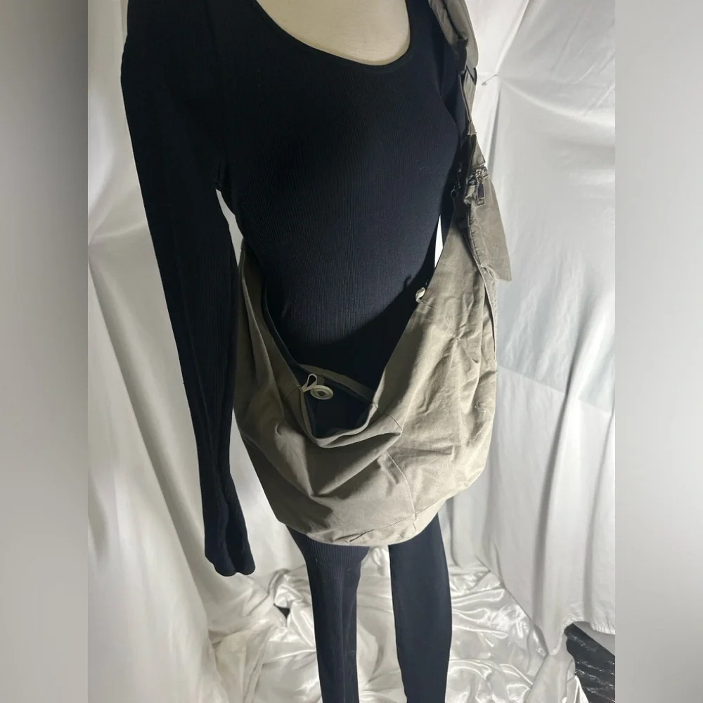 Slow Ton Pet Sling Carrier Bag Khaki Canvas Adjustable Crossbody Travel Dog Cat